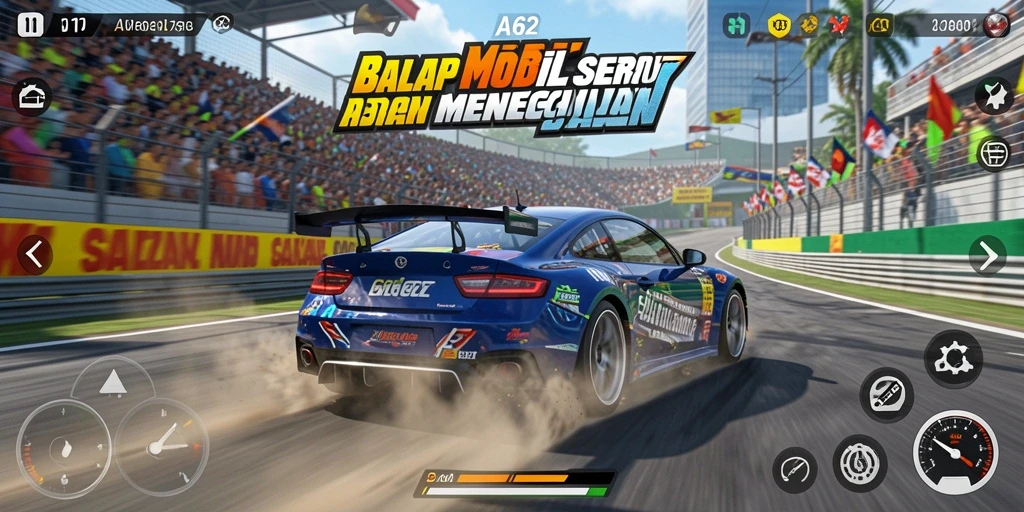 Tampilan gameplay AA62 saat melakukan balapan seru di trek menantang.