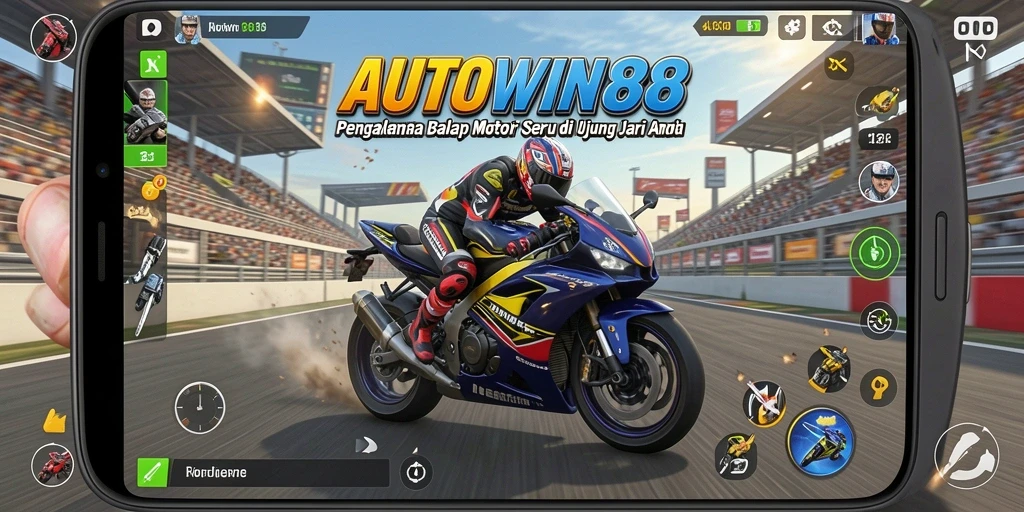 Tampilan balapan seru dengan motor cepat di AUTOWIN88.