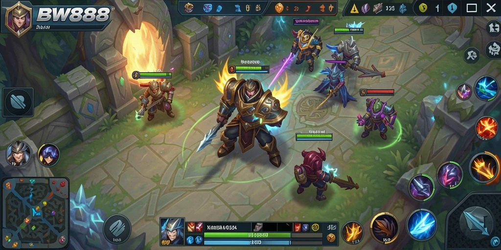 Tangkapan layar BW888 menampilkan aksi intens di arena MOBA.