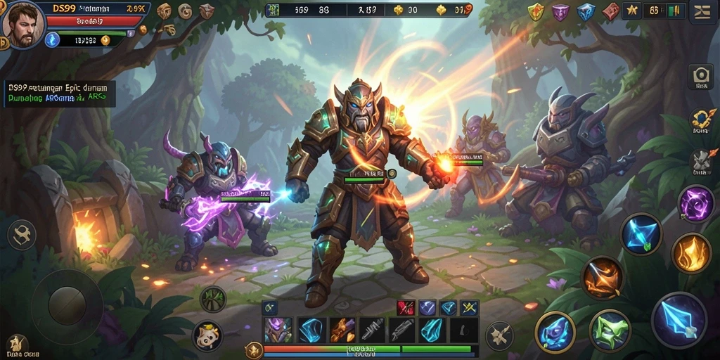 Gameplay ARPG DS99 dengan pertempuran seru dan dunia yang luas.
