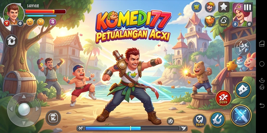 Tampilan aksi seru dari gameplay KOMEDI77 yang penuh humor.