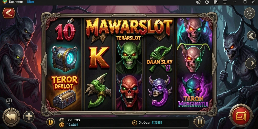 Tangkapan layar gameplay <strong>MAWARSLOT</strong> yang menakutkan dengan simbol horor yang menyeramkan.