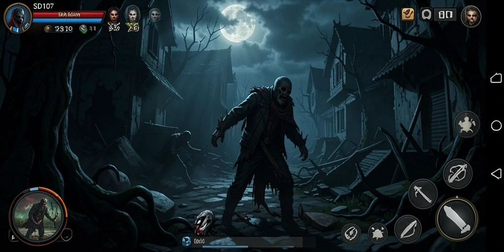 Screenshot gameplay SD107 menampilkan kengerian yang mengintai dalam kegelapan.