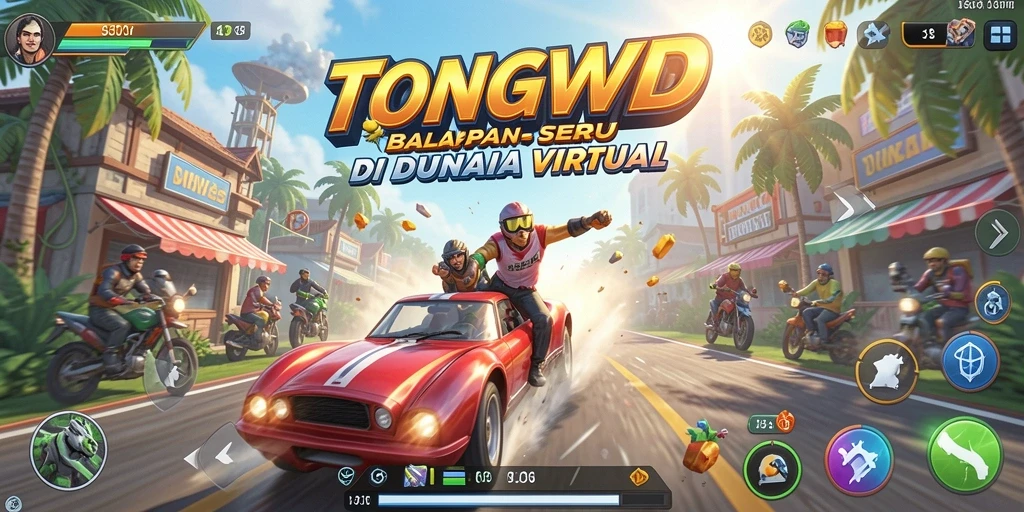 Screenshot game TONGWD menampilkan aksi balapan yang menegangkan.